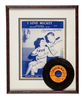 1956 “I Love Mickey” Sheet Music Framed and Signed by Mickey Mantle with Original 45 